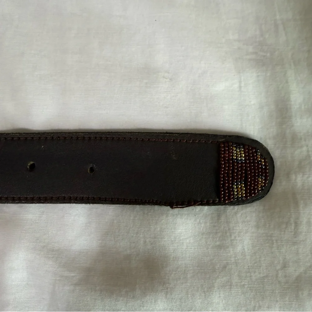 Brown Beaded Belt Handmade Leather Western Size 46 Neutral Colors Casual
